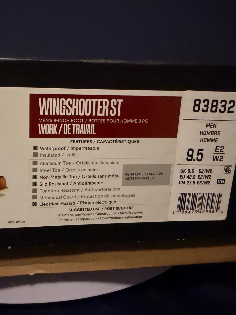 Irish Setter, Wingshooter ST, Men's, Non-Metallic Safety Toe, size 9.5